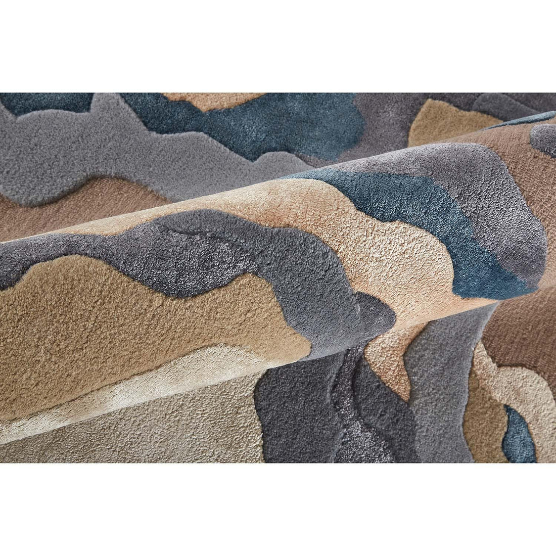 Hand Tufted Abstract Area Rug, Modern Blue Beige Wool Carpet, Luxury Contemporary Living Room Rug, Handmade Designer Floor Rug, Custom Size Home Decor