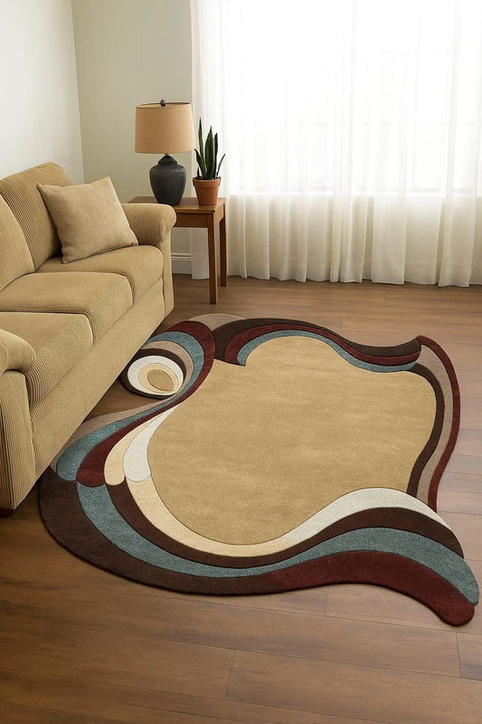 Abstract Irregular Hand Tufted Rug – Modern Wool Area Rug, Contemporary Artistic Carpet, Unique Shape Rug for Living Room, Designer Handmade Rug