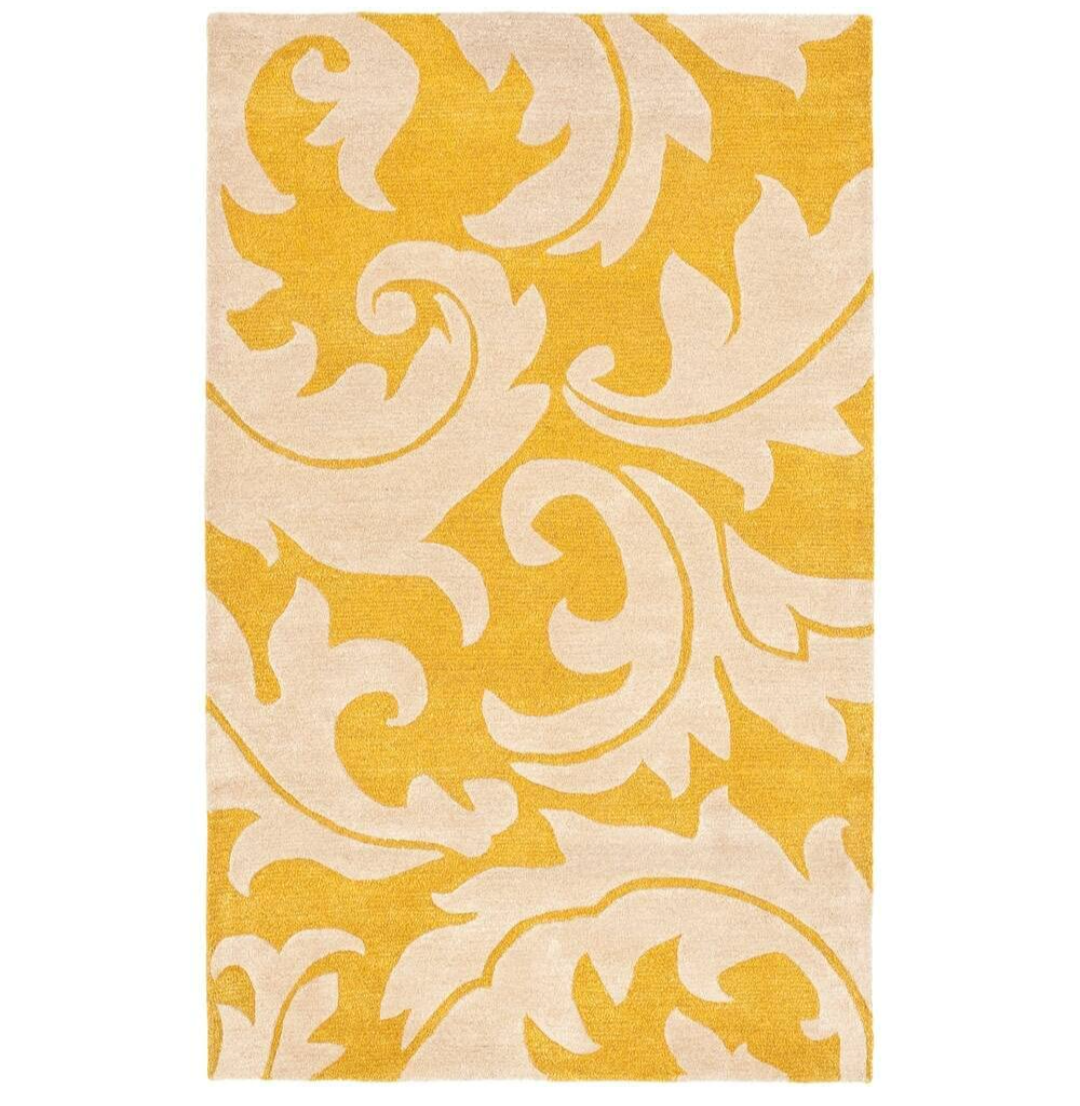 Premium Yellow and Cream Modern Floral Area Rug for Living Room | Hand-Tufted Wool Carpet