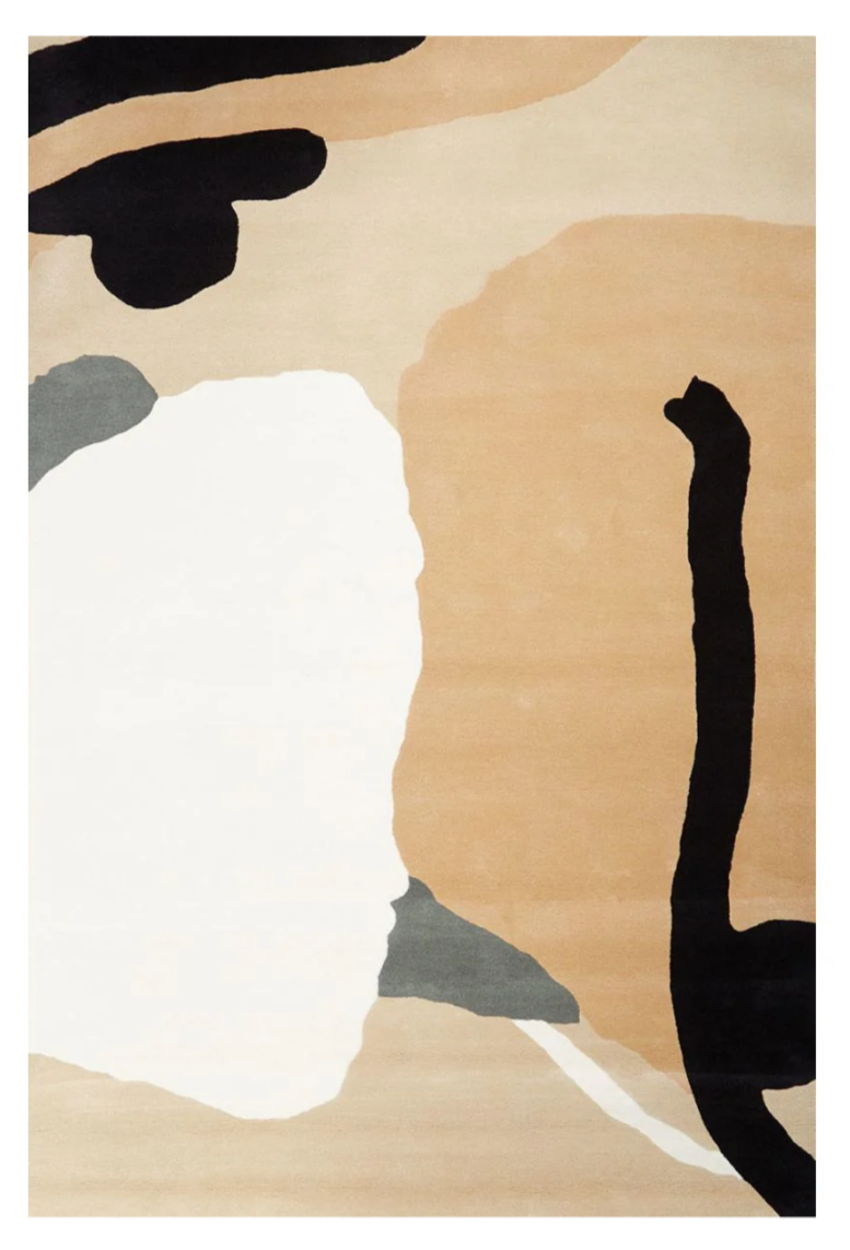 Modern Abstract Area Rug – Hand Tufted Beige, Black & White Artistic Carpet for Living Room, Bedroom & Contemporary Home Décor