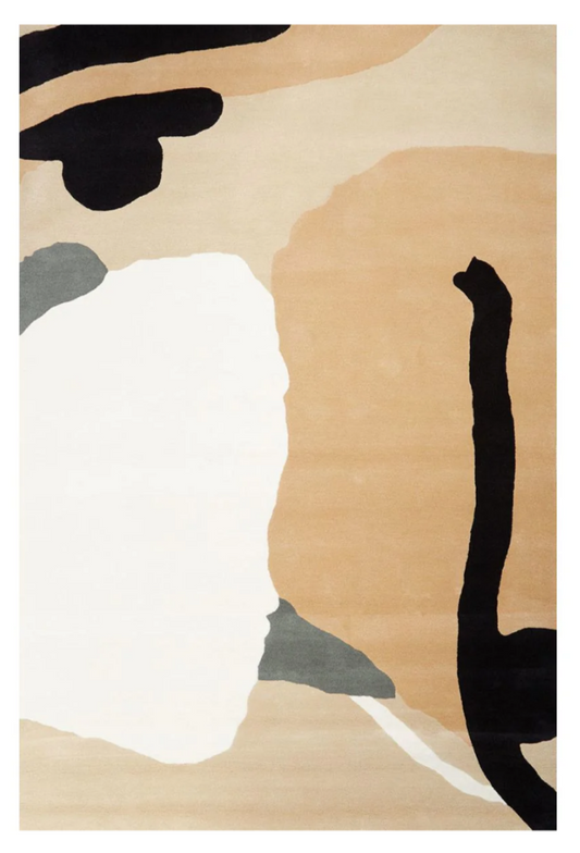 Modern Abstract Area Rug – Hand Tufted Beige, Black & White Artistic Carpet for Living Room, Bedroom & Contemporary Home Décor