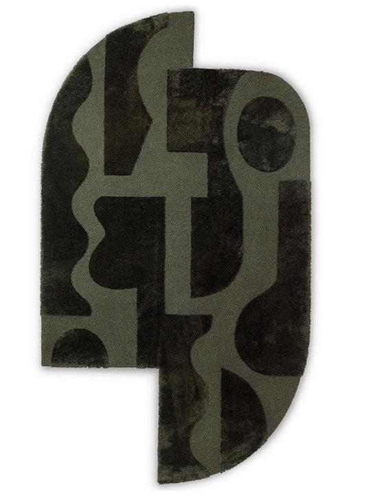 Abstract Geometric Hand Tufted Rug, Irregular Modern Area Rug, Black Olive Green Contemporary Rug, Scandinavian Organic Shape Carpet, Luxury Artisan Statement Rug for Living Room