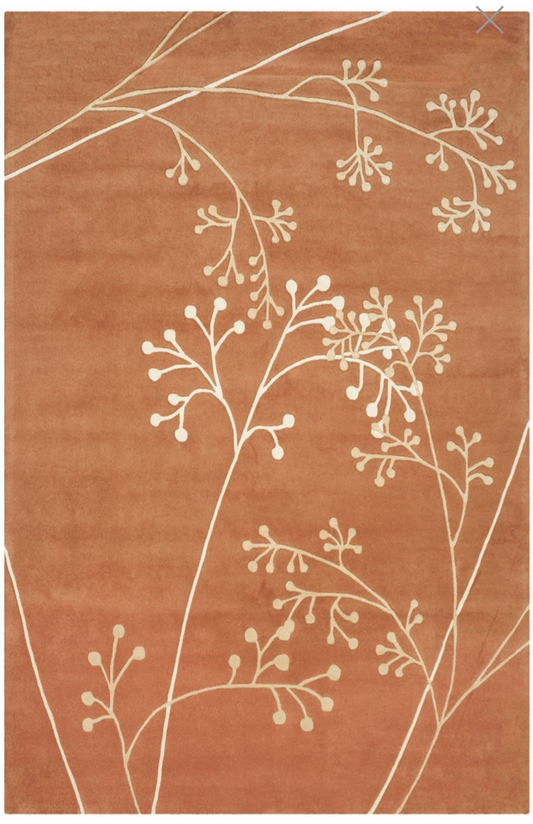 Orange Floral Area Rug with Cream Botanical Vine Design – Modern Soft Carpet for Living Room, Bedroom & Home Décor