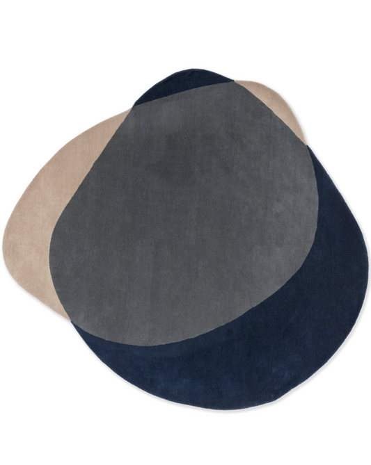 Contemporary Organic Shape Area Rug – Overlapping Navy, Gray & Beige Abstract Design for Modern Living Room & Bedroom Décor