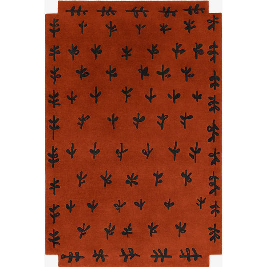 Modern Rust Red Area Rug with Black Leaf Pattern – Contemporary Abstract Botanical Carpet for Living Room & Bedroom Décor