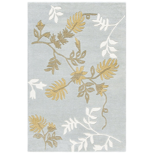 Light Blue Floral Area Rug – Elegant Botanical Leaf Design in Beige & White – Soft Hand-Tufted Carpet for Living Room, Bedroom & Modern Home Décor