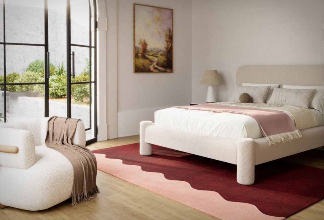 Modern Red & Pink Wave Edge Area Rug – Contemporary Abstract Hand-Tufted Carpet for Living Room, Bedroom & Office Décor