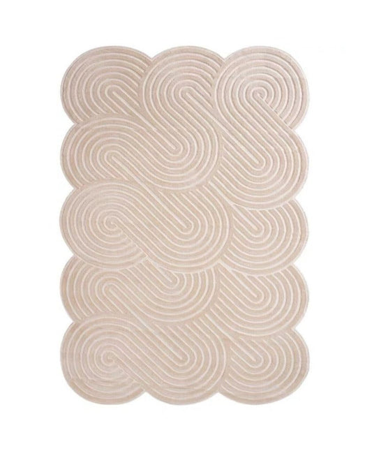 Modern Beige Cloud Shape Rug – Hand-Tufted Soft Wool Carpet | Wavy Minimalist Area Rug for Living Room, Bedroom, Nursery