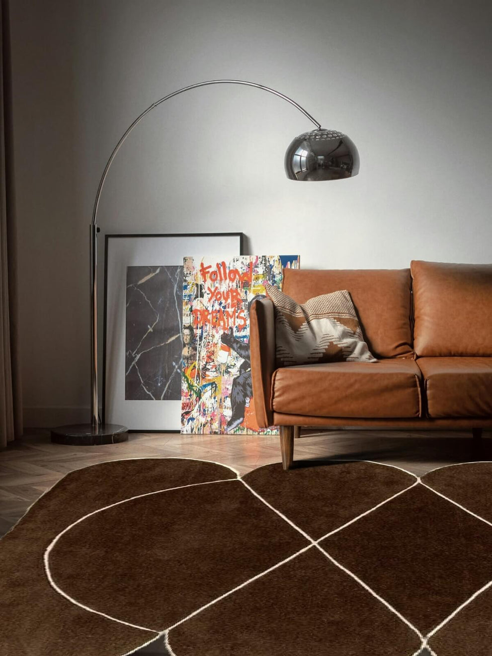 Modern Brown Hand Tufted Rug – Geometric Abstract Wool Area Rug, Scandinavian Minimalist Carpet, Luxury Living Room Bedroom Decor, Contemporary Handmade Rug