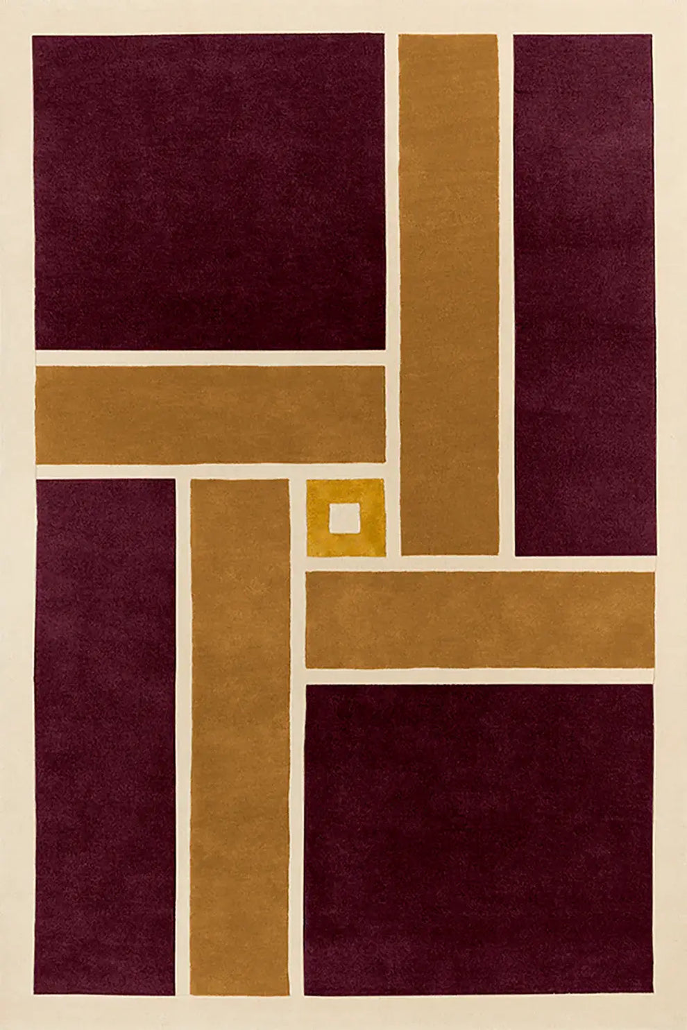 Modern Geometric Hand Tufted Wool Rug – Burgundy & Gold Abstract Area Rug for Living Room, Bedroom & Luxury Home Decor
