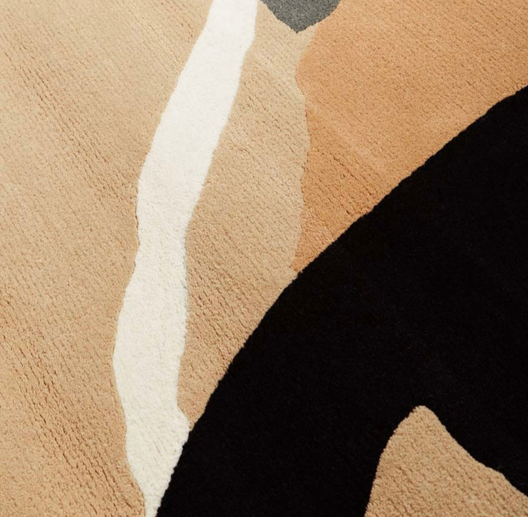 Modern Abstract Area Rug – Hand Tufted Beige, Black & White Artistic Carpet for Living Room, Bedroom & Contemporary Home Décor