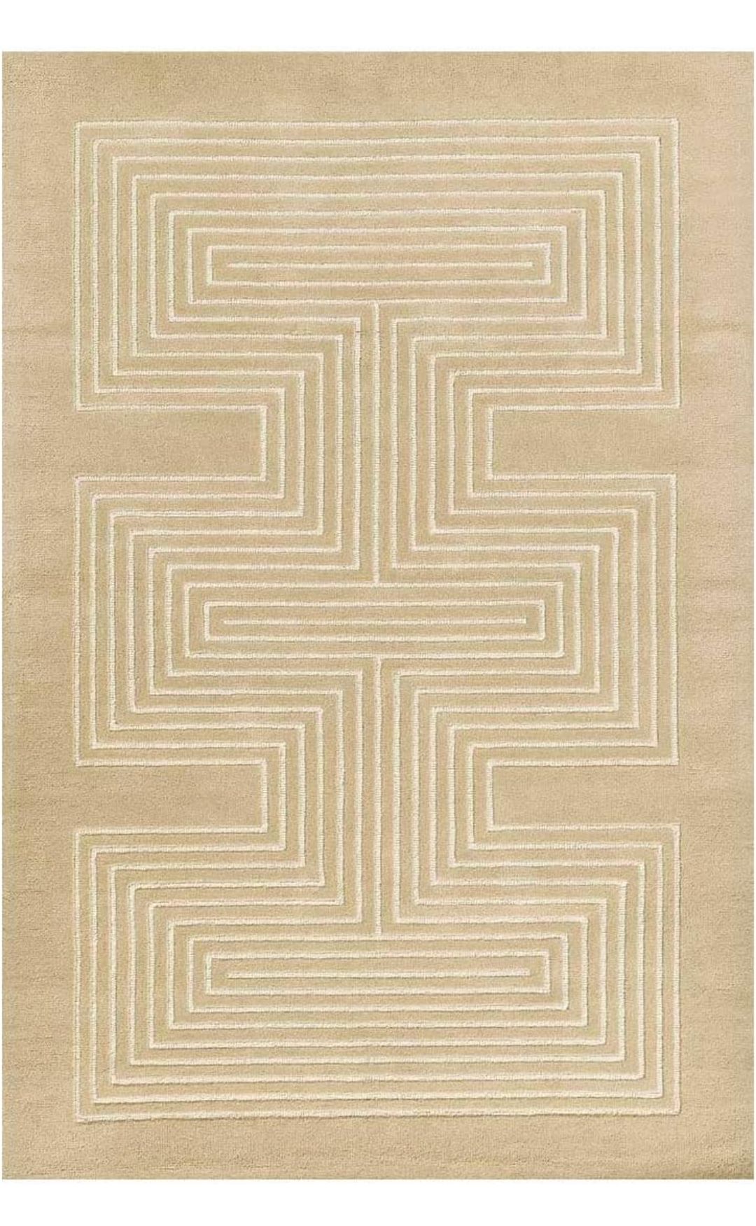 Beige Handmade Wool Rug – Modern Geometric Maze Pattern Carpet for Living Room & Bedroom