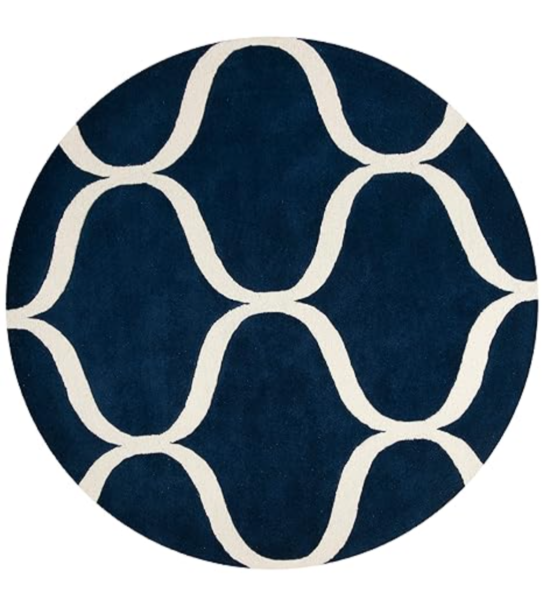 Round Navy Blue Trellis Area Rug – Modern Geometric Carpet for Living Room, Bedroom, or Office Decor