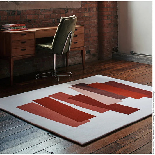 Red Abstract Area Rug – Modern Geometric Striped Designer Carpet for Living Room, Bedroom & Home Décor