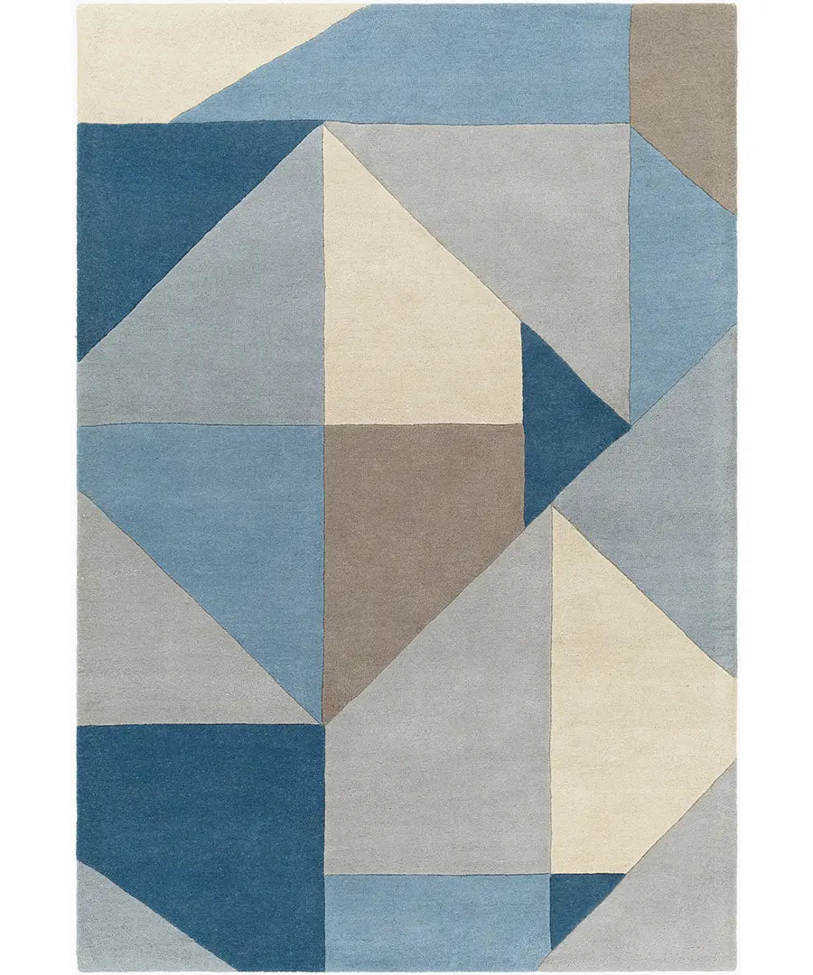 Geometric Abstract Area Rug – Blue, Beige & Gray Modern Carpet for Living Room, Bedroom & Office Decor