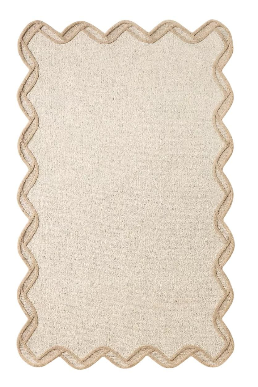 Modern Wavy Edge Area Rug – Minimalist Beige Carpet with Sculpted Border for Living Room, Bedroom & Contemporary Home Décor