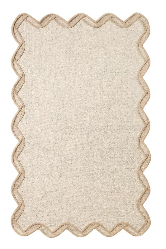 Modern Wavy Edge Area Rug – Minimalist Beige Carpet with Sculpted Border for Living Room, Bedroom & Contemporary Home Décor
