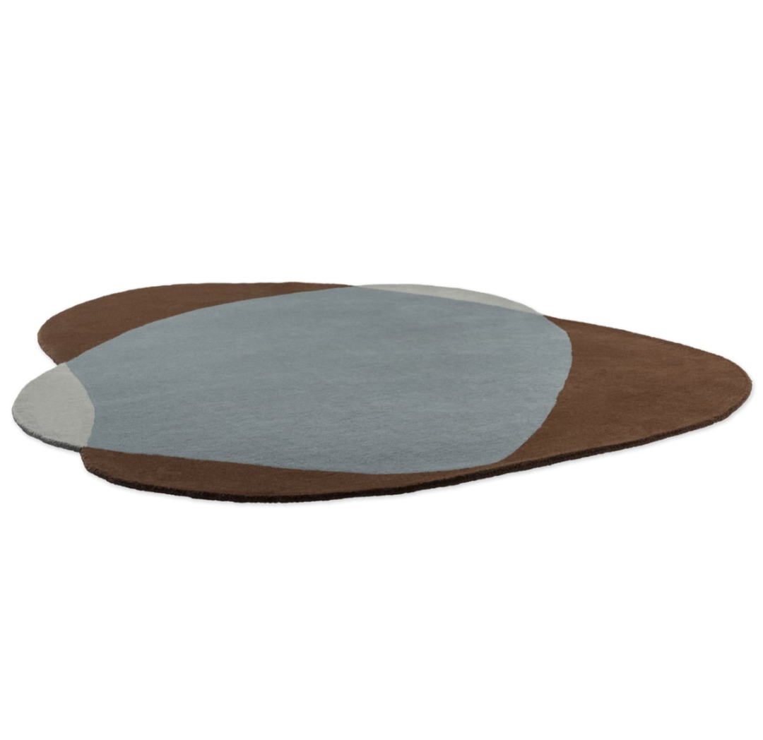 Contemporary Organic Shape Area Rug – Overlapping Blue, Brown & Gray Abstract Design for Modern Living Room & Bedroom Décor