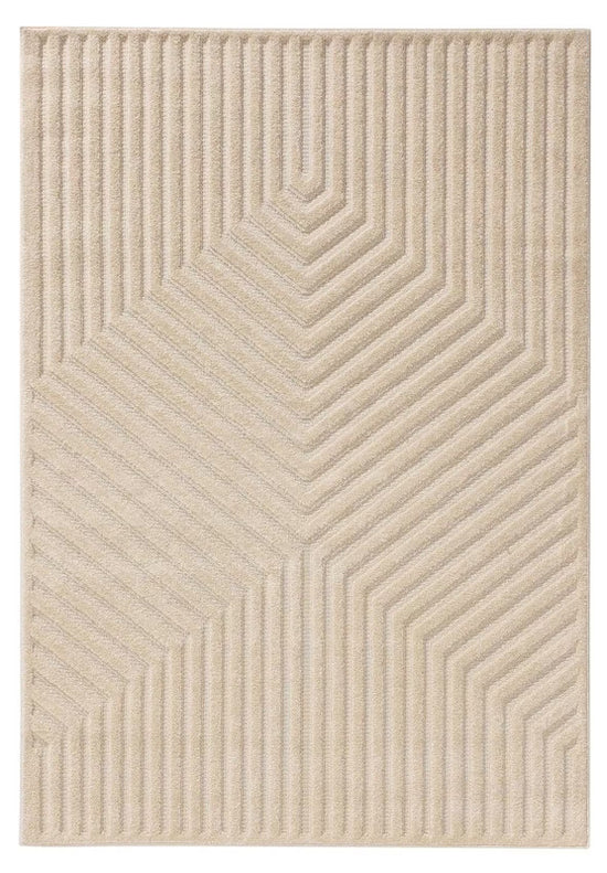 Modern Hand-Tufted Beige Wool Rug | Geometric Hexagon Design with Textured Grooves