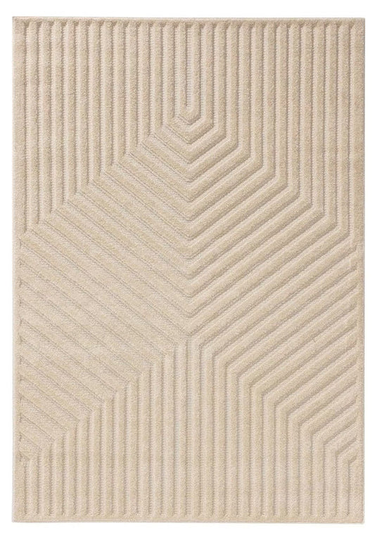 Modern Hand-Tufted Beige Wool Rug | Geometric Hexagon Design with Textured Grooves