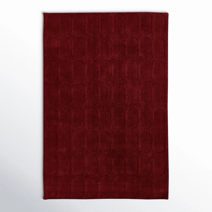 Red Oval Pattern Wool Hand-Tufted Area Rug - Modern & Luxurious