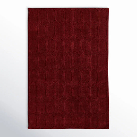 Red Oval Pattern Wool Hand-Tufted Area Rug - Modern & Luxurious