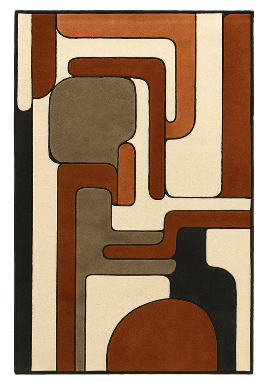 Modern Geometric Hand Tufted Rug – Rust & Beige Abstract Designer Area Carpet