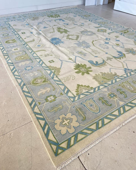 Hand-Knotted Oushak Rug – Traditional Turkish Wool Carpet, Bohemian Antique Style, Living Room & Bedroom Area Rug