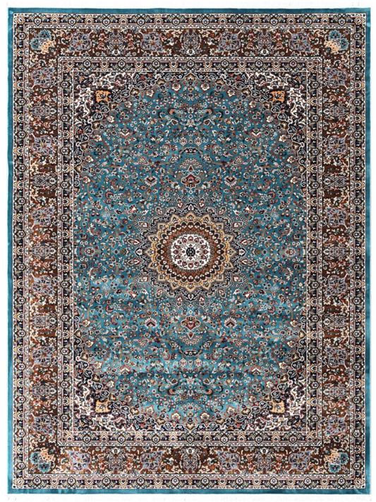 Luxury Persian Silk Rug with Turquoise Medallion Design – Elegant Floral Decorative Carpet