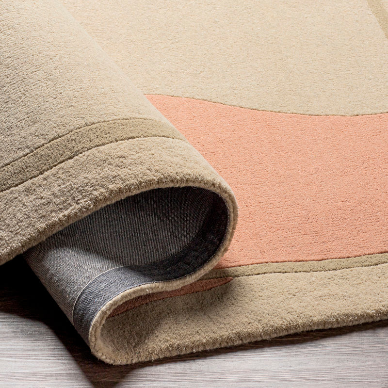 Modern Abstract Hand-Tufted Wool Rug – Beige, Terracotta & Blush Geometric Carpet for Living Room & Bedroom Decor