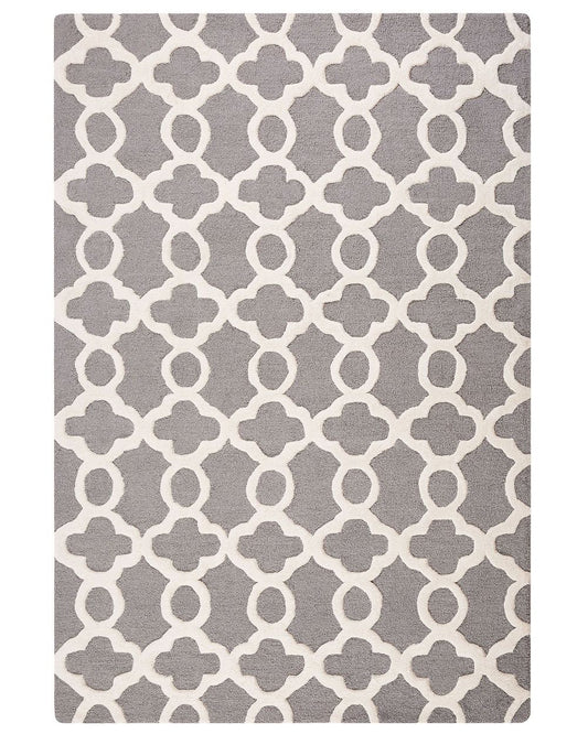 Quatrefoil Trellis Pattern Area Rug – Hand-Tufted Wool Grey & Ivory Modern Geometric Carpet for Living Room, Bedroom, Office & Home Interior Decor