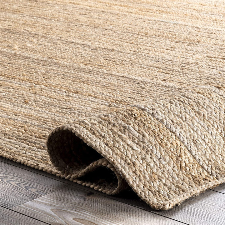 Terra Natural Jute Braided Carpet – Handmade Eco-Friendly Area Rug, Neutral Boho Rustic Farmhouse Floor Rug, Reversible Flatweave Jute Rug