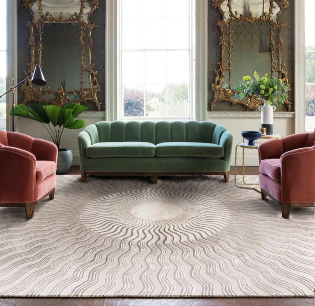 Modern Hand Tufted Abstract Sunburst Rug – Neutral Beige Contemporary Designer Carpet
