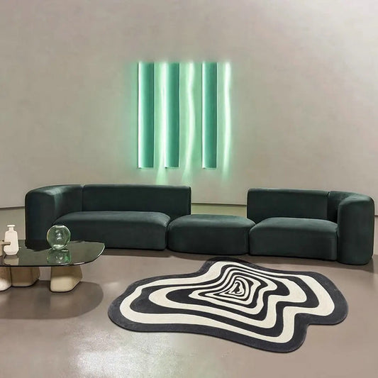 Modern Abstract Black & White Wavy Area Rug – Contemporary Living Room Accent Carpet for Home Décor