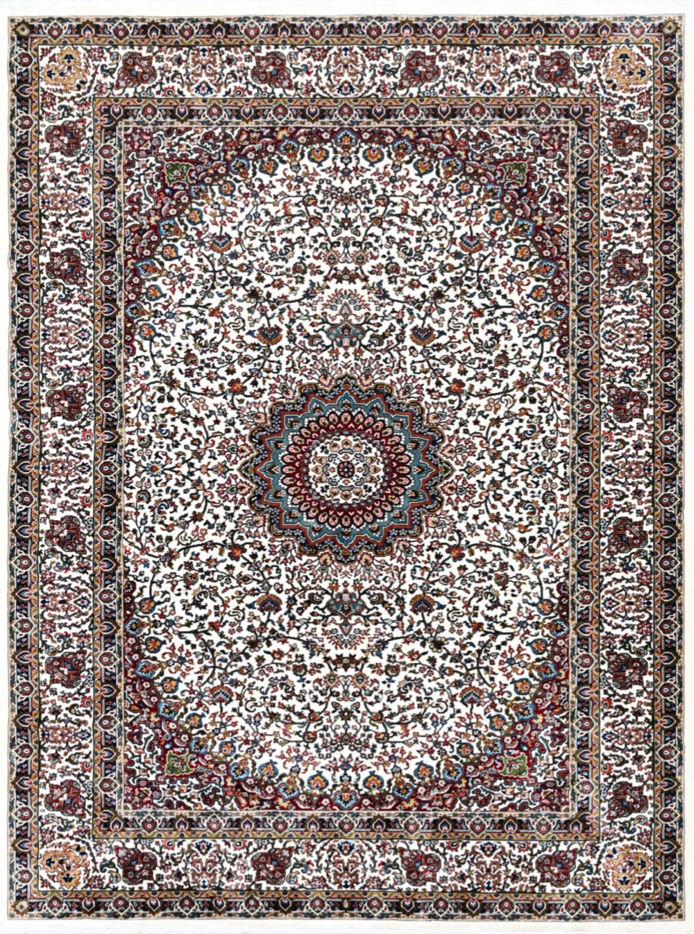 Luxury Persian Silk Rug with Elegant Ivory Medallion Design – Classic Floral Decorative Carpet
