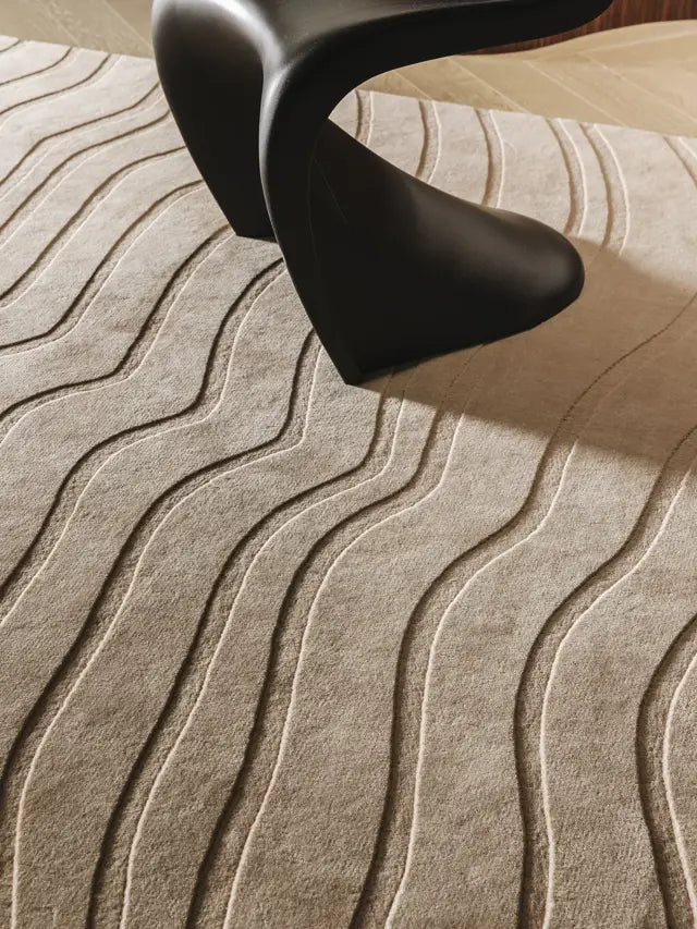 Contemporary Taupe Wave Design Area Rug – Modern Neutral Carpet for Living Room, Bedroom & Office Décor