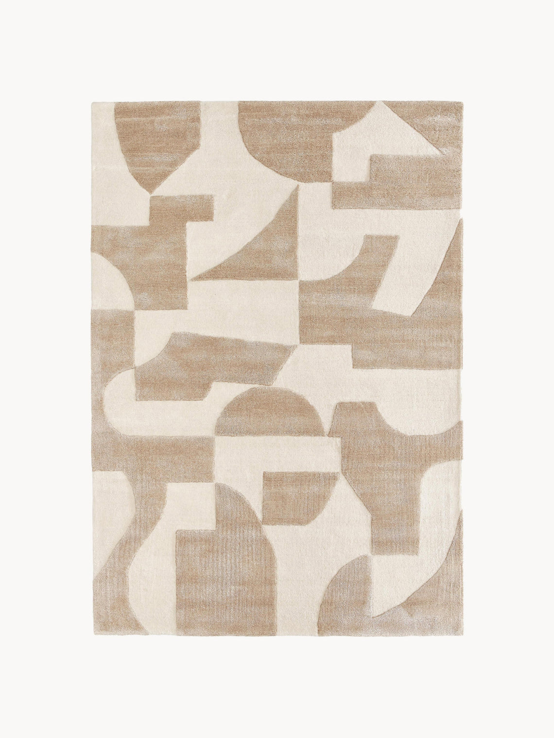 Modern Geometric Beige & Ivory Wool Rug – Hand Tufted Abstract Area Carpet for Living Room & Bedroom Décor