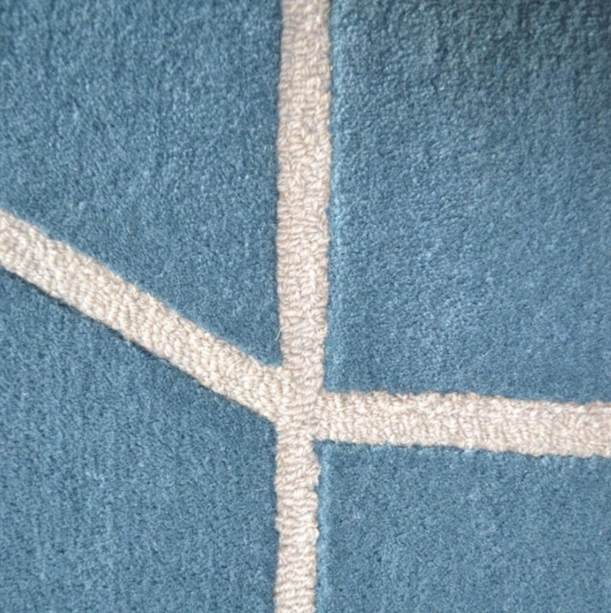 Blue Geometric Hand-Tufted Wool Rug – Contemporary Area Carpet for Living Room, Bedroom & Office Décor