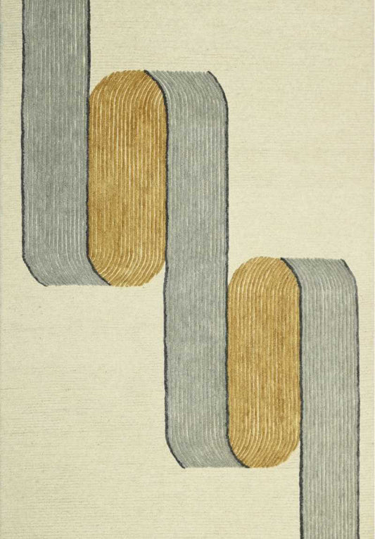 Modern Geometric Hand-Tufted Rug in Grey & Mustard | Contemporary Abstract Line Pattern Carpet for Living Room & Bedroom Decor