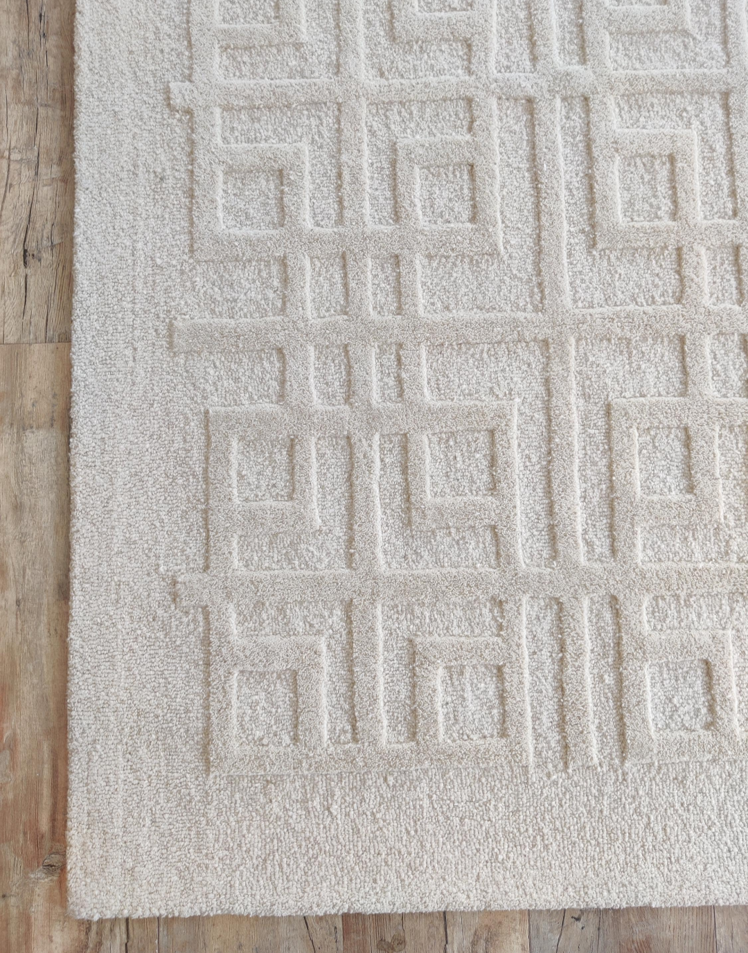 Handmade Beige Wool Rug | Modern Geometric Embossed Pattern Area Carpet | Minimalist Neutral Floor Rug for Living Room, Bedroom & Office Decor