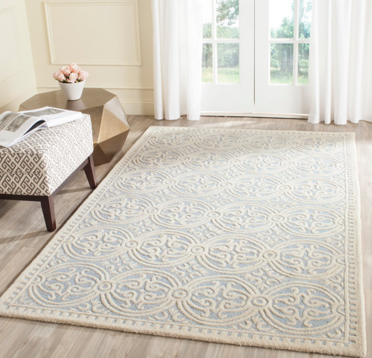 Elegant Ivory & Light Blue Area Rug with Vintage Medallion Pattern – Soft Woven Carpet for Living Room, Bedroom & Home Décor