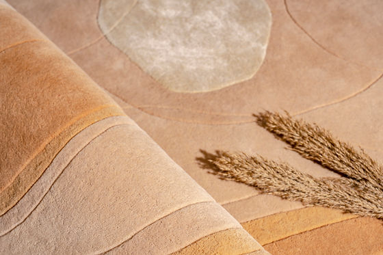 Handmade Abstract Wool Rug – Modern Organic Shape Beige & Brown Area Carpet for Living Room, Bedroom & Designer Home Décor