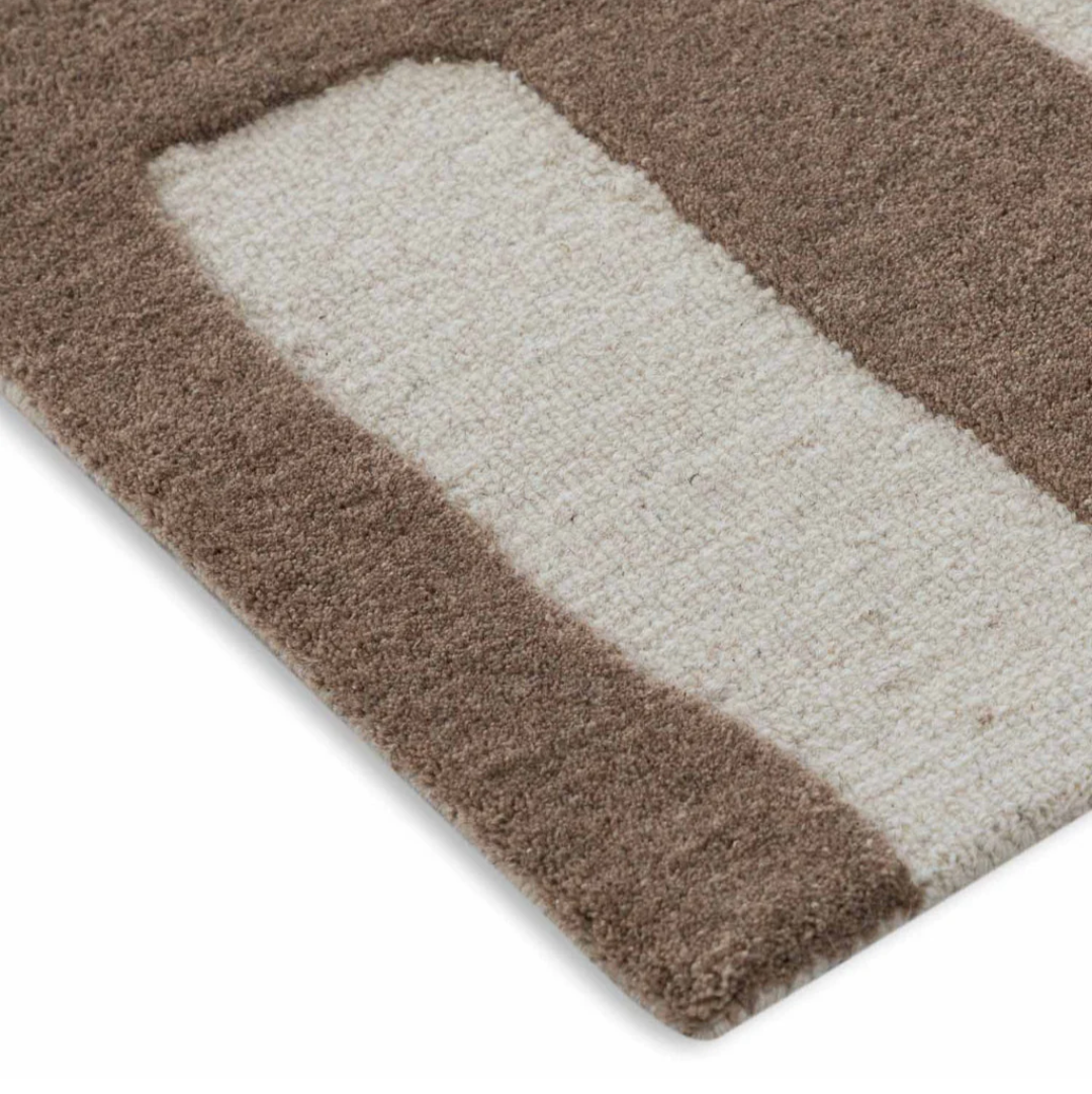 Modern Beige & Brown Abstract Wool Rug – Hand-Tufted Maze Pattern Carpet for Living Room & Home Interiors