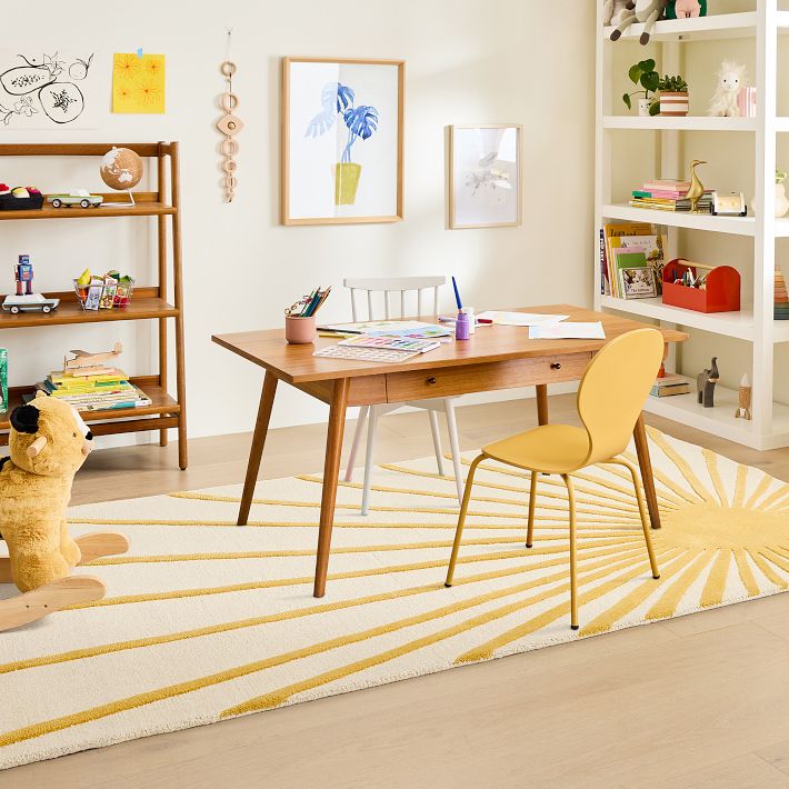 Sunburst Hand-Tufted Rug | Modern Yellow & White Abstract Area Carpet | Bold Geometric Accent Rug for Living Room, Bedroom & Office
