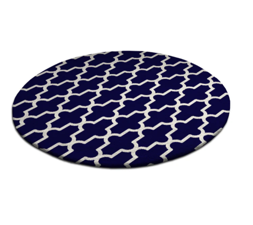Modern Black & White Round Moroccan Trellis Rug – Geometric Area Carpet for Living Room, Bedroom & Home Décor