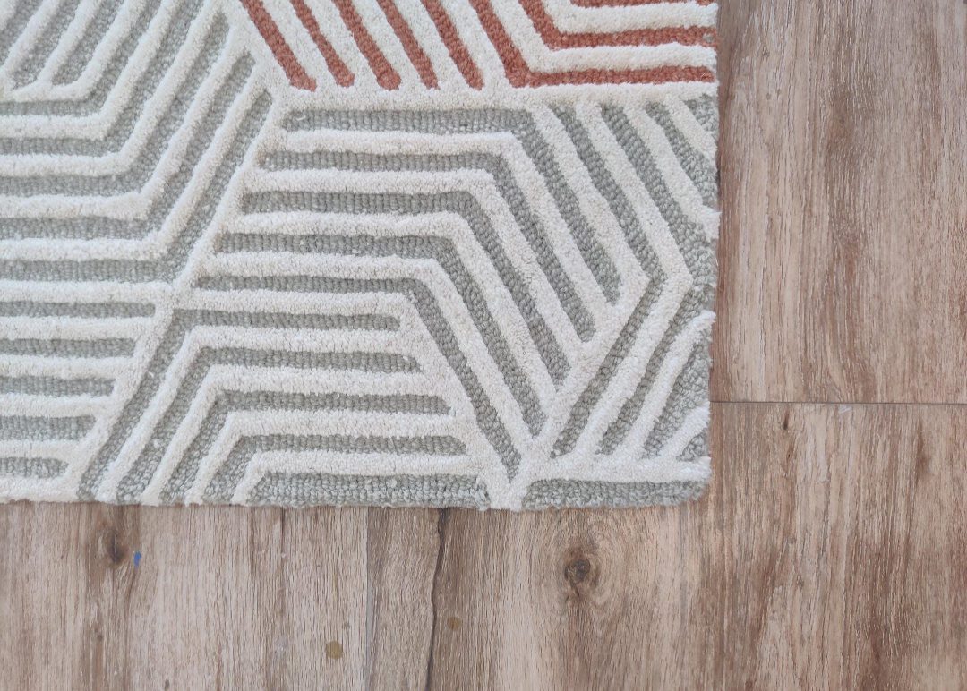 Handmade Geometric Wool Rug | Modern 3D Cube Pattern Area Carpet | Orange & Grey Contemporary Floor Rug for Living Room, Bedroom & Office