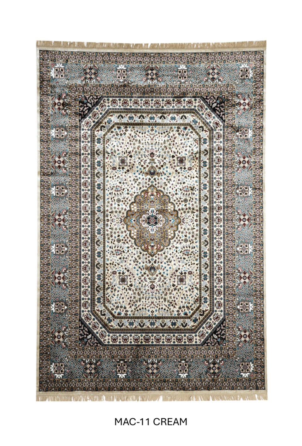 Luxury Persian Silk Rug in Cream – Elegant Medallion Oriental Carpet for Living Room