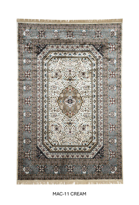 Luxury Persian Silk Rug in Cream – Elegant Medallion Oriental Carpet for Living Room