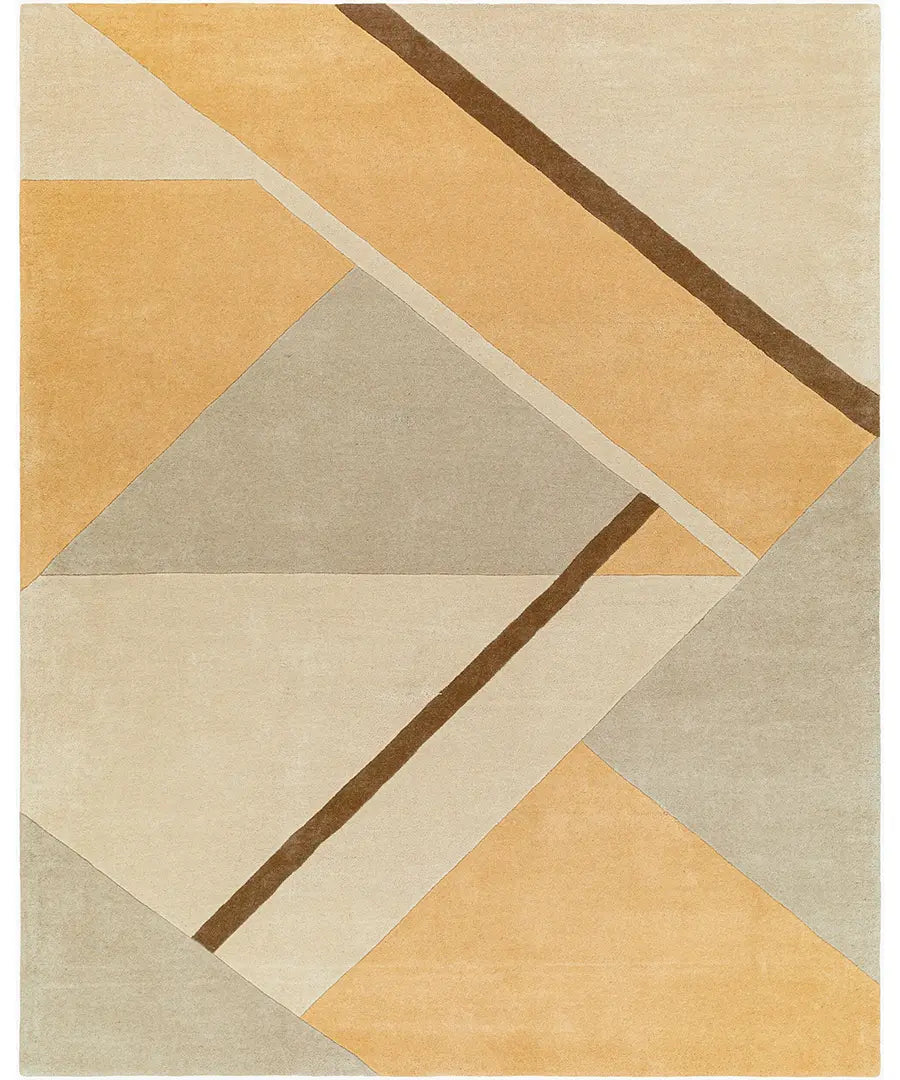 Modern Geometric Area Rug – Yellow, Beige & Brown Abstract Carpet for Living Room, Bedroom & Office Decor