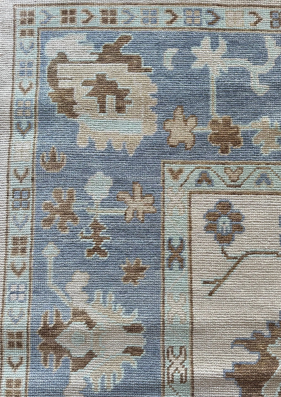Hand Knotted Oushak Rug – Vintage Turkish Style Carpet | Soft Pastel Oriental Area Rug for Living Room